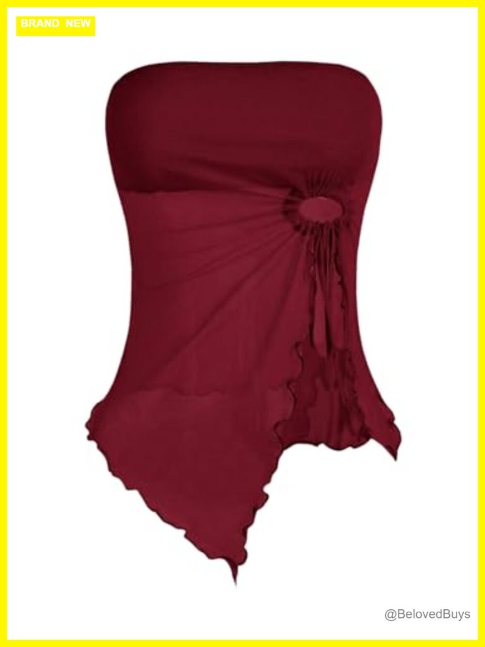 Mesh Drawstring Strapless Tube Top Sleeveless Asymmetrical Hem Summer Top